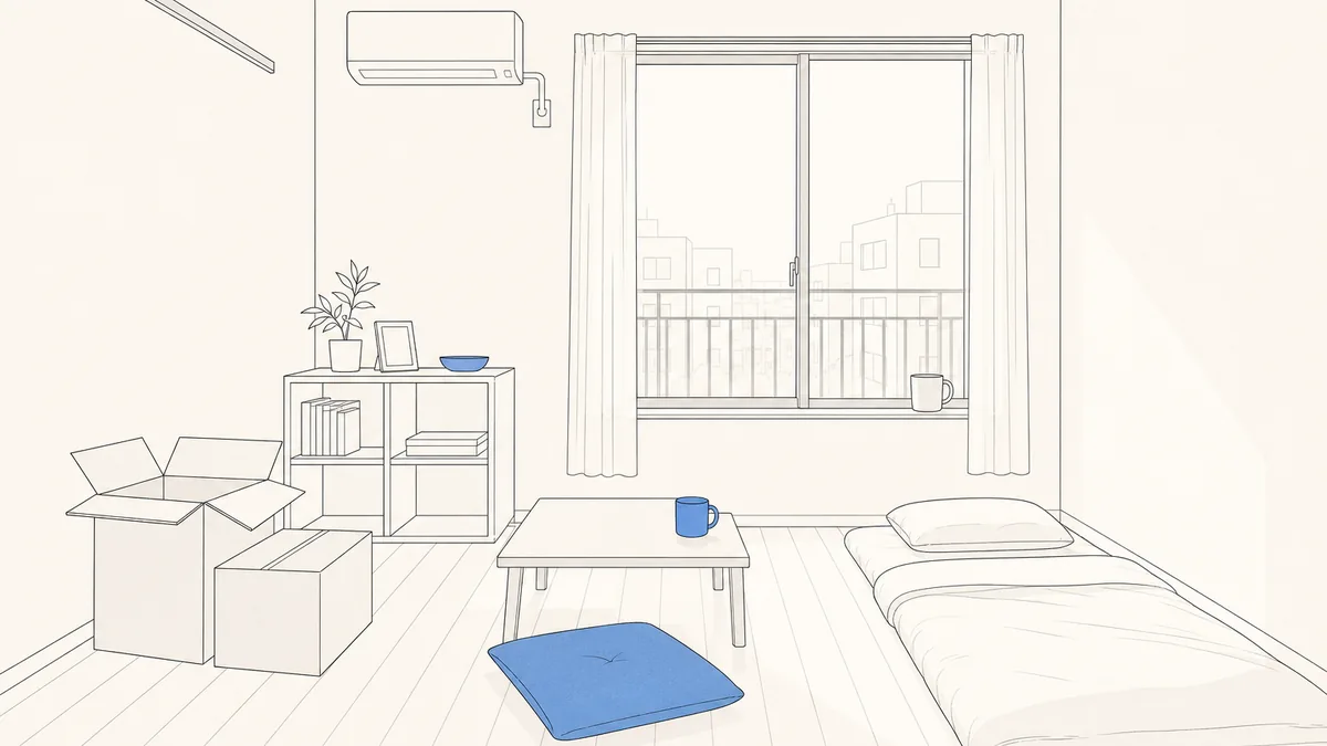 上京して最初に借りたワンルームの部屋のイラスト